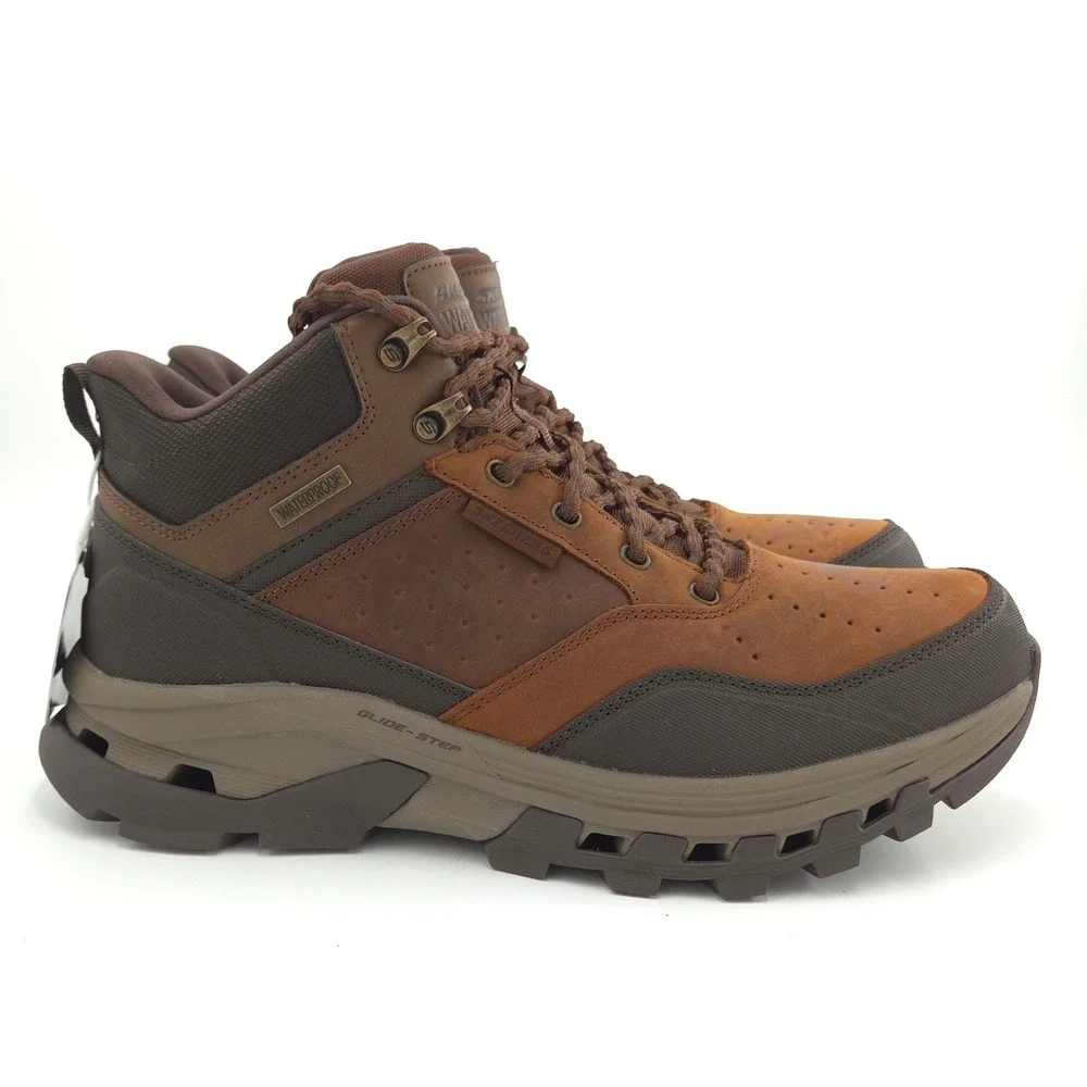 Skechers Glide-Step Randell Brecken Boots Men 11M Brown Waterproof Slip In NEW